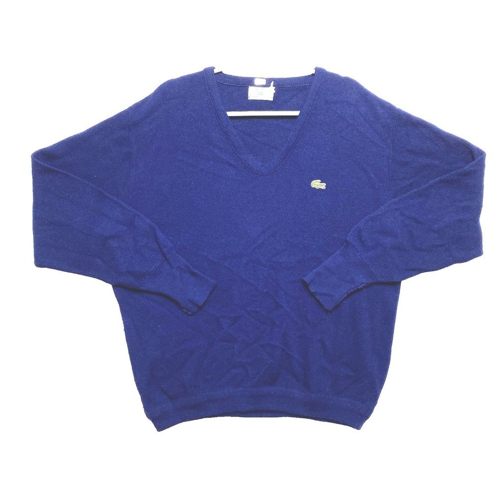 Vintage Lacoste Izod Sweater Mens XL Blue Union Made V-Neck Knit Pullover